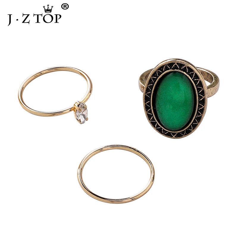 3 шт./компл. женское винтажное большое кольцо с зеленым овальным камнем |