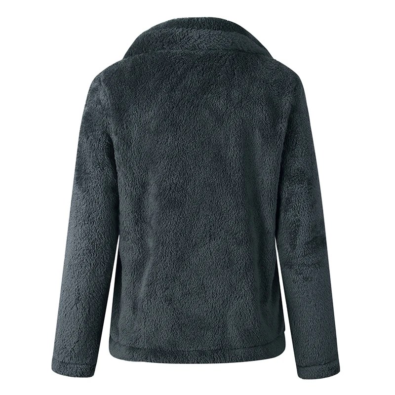 

Winter Faux Fur Coat Leopard Patch Zipper Pocket Warm Ladies Coat Button Lazy Plush Casual Short Teddy Bear Jacket Coat Fluffy