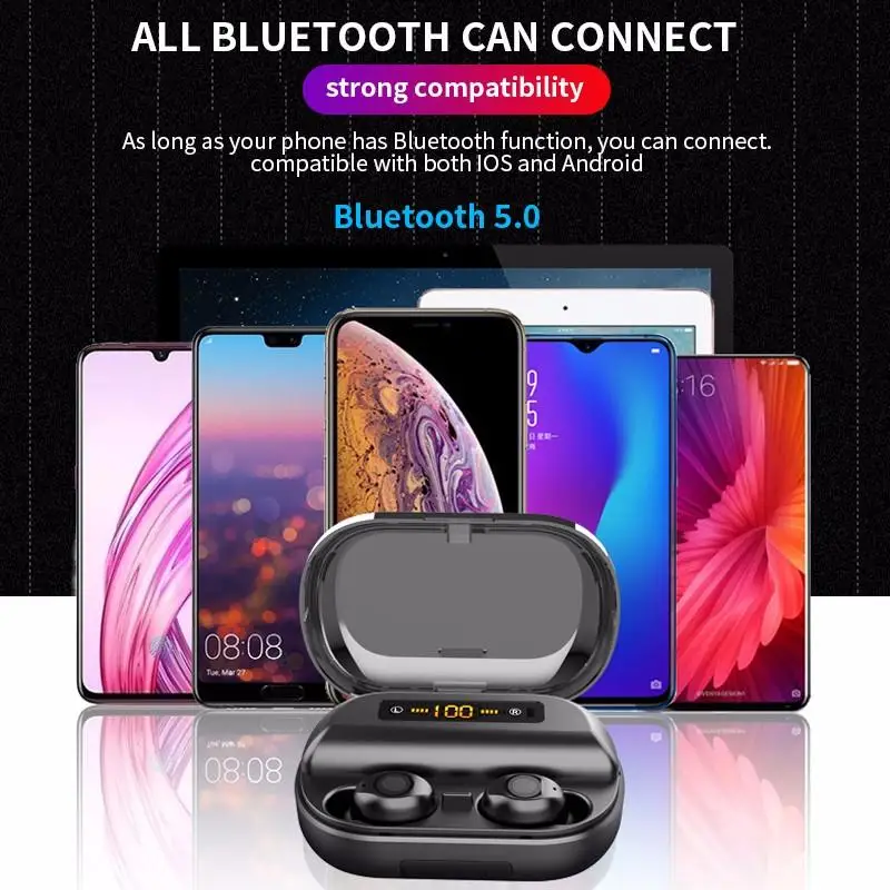 TWS V12 Bluetooth наушники светодиодный наушники сенсорные беспроводные наушники Игровые 9D стерео Бас Звук 2400 мАч power Bank VS V10 V11