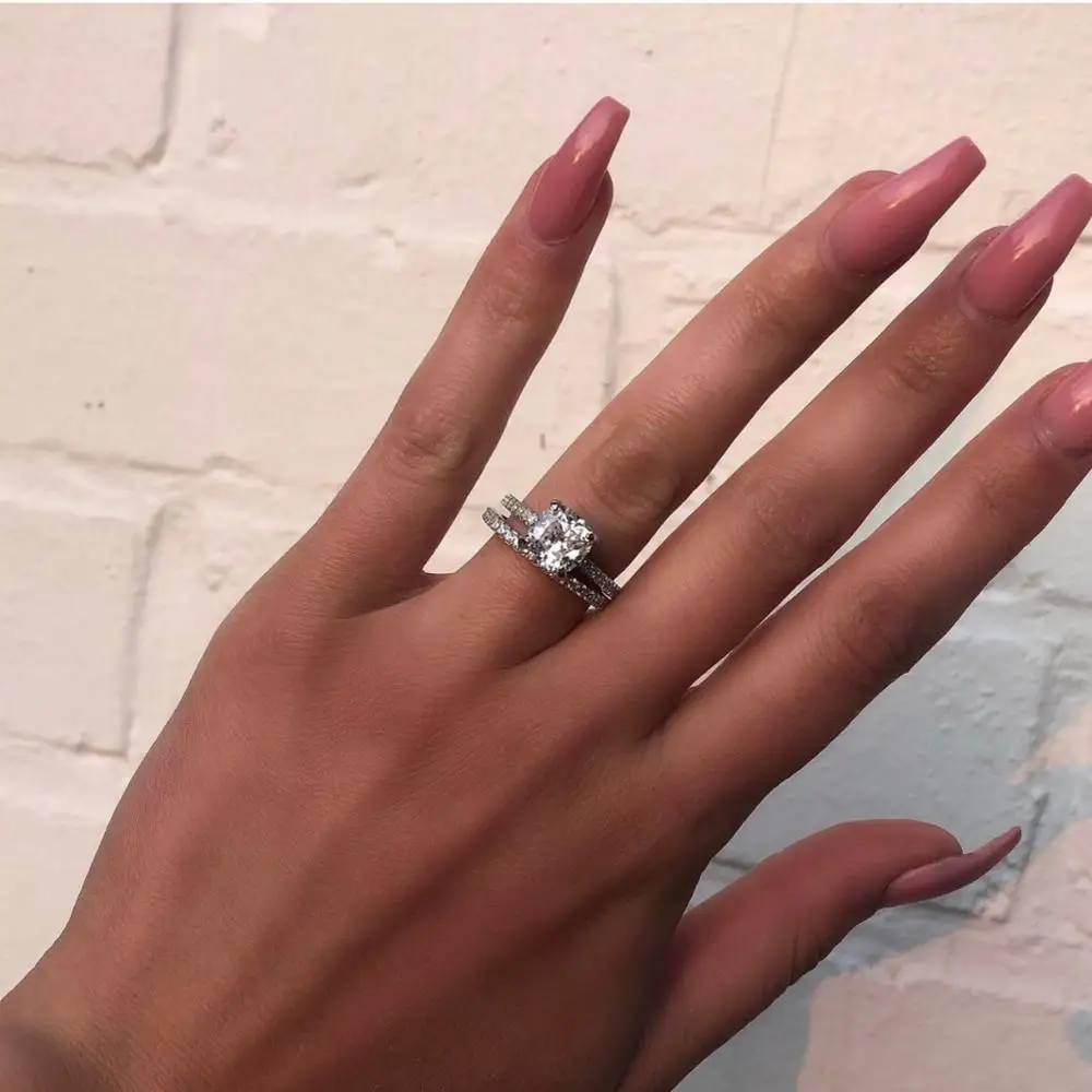 Блестящее кольцо обещания Настоящее серебро 925 пробы кубический цирконий