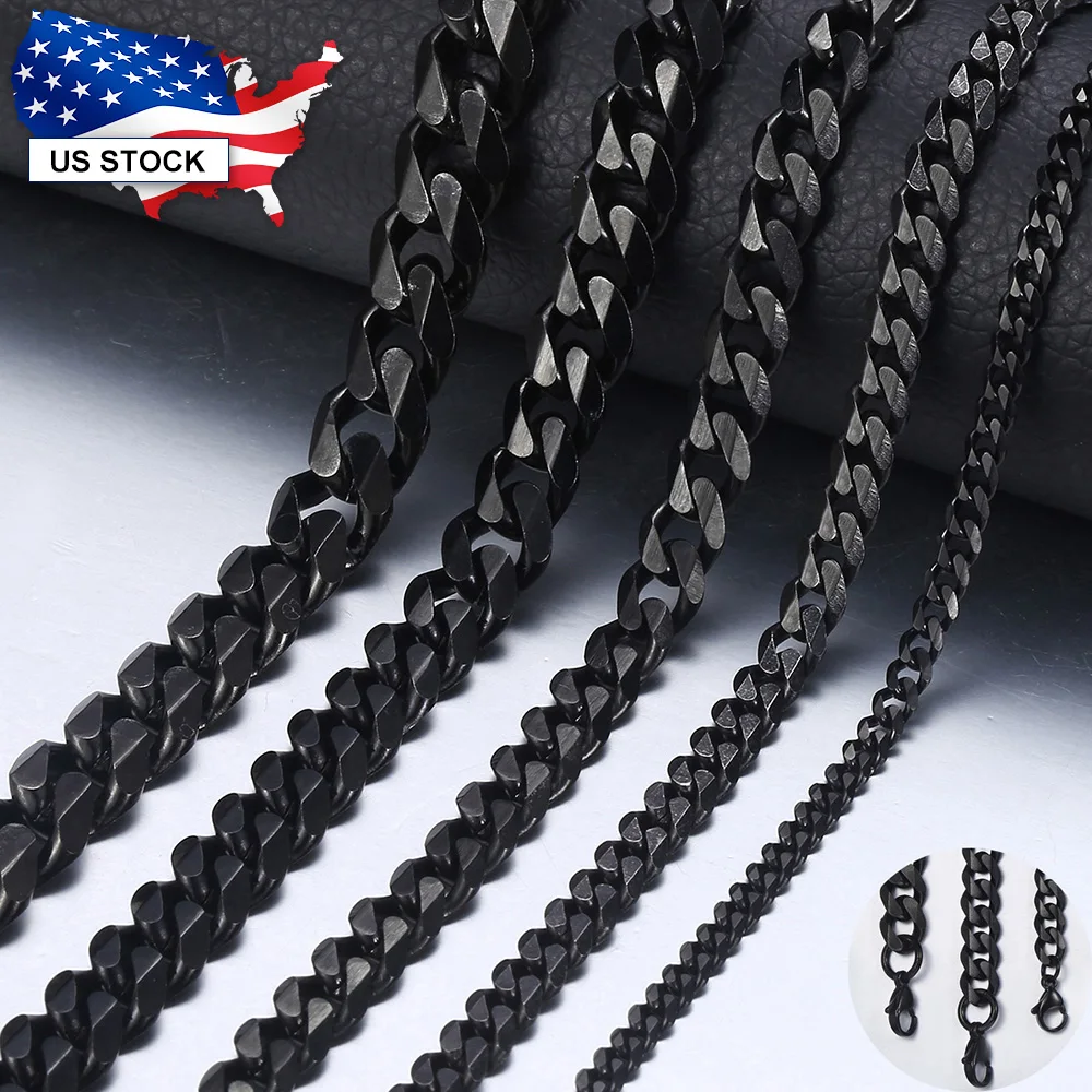 

Women Men Link Chain Gold Black Silver Color Necklace 3/5/7mm Stainless Steel Jewelry Curb Cuban For Men Women Wholesale LKN172