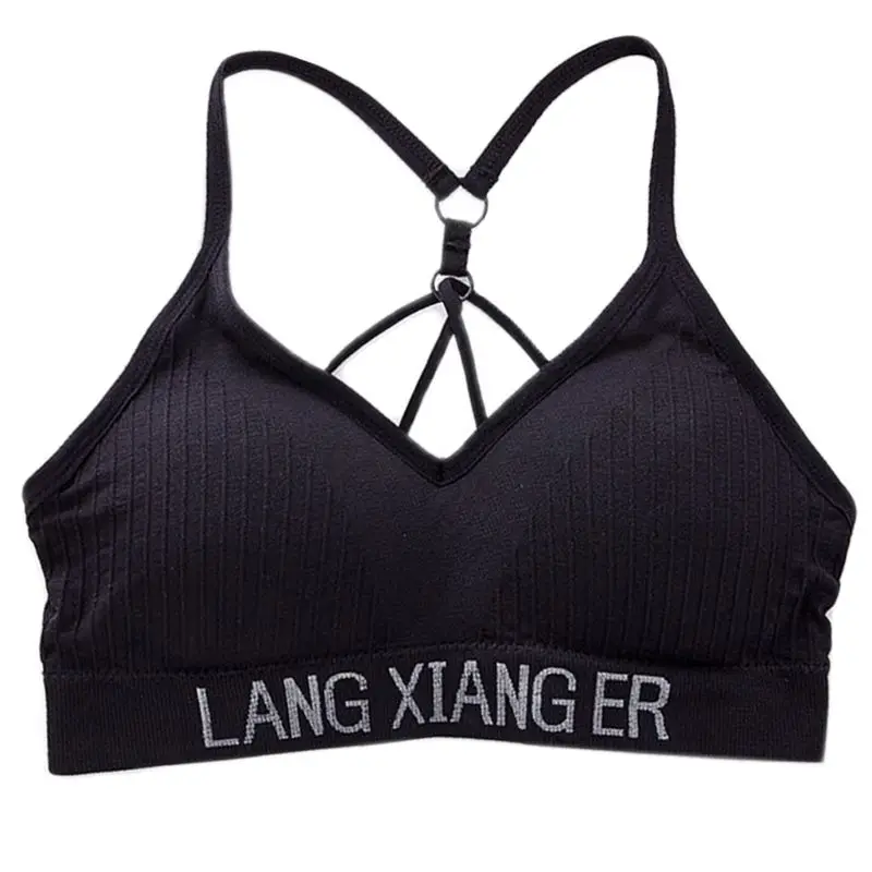 Womens Halter Sexy V-Neck Push Up Underwear Bra Seamless Wire Free Letters Bralette Parachute Beauty Back Sports Crop Top Vest
