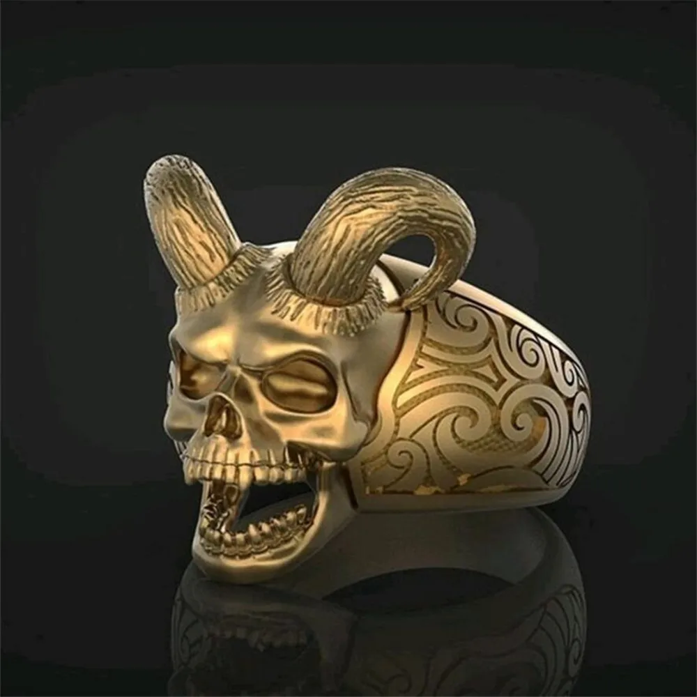 

Hip-hop Creative Retro Style Punk Sharp Devil Skull Sheep Head Ring Men Domineering Trendy Party Accessories Jewelry Gifts