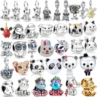 fit pandora charms bracelet cartoon cute bear rabbit cow panda dog cat unicorn animals beads diy jewelry for women bangle dangle