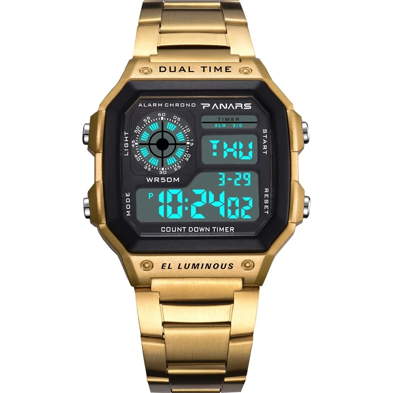 Large Gold SYNOKE золотые часы для мужчин женщин ретро роскошные нержавеющая сталь Группа цифровой 5 бар одежда заплыва водонепроницаемый Lover наручные часы - Color: Large Gold
