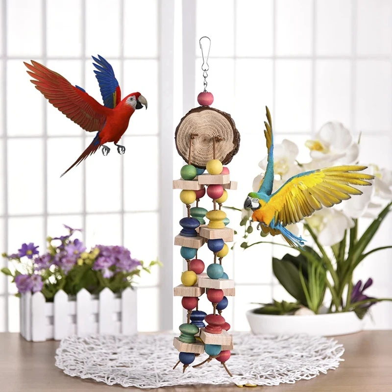 

Wood Colorful Parrot Toys Chew Toy Pet Bird Toys Hanging Swing Cage Toys for Parrots Pet Bird