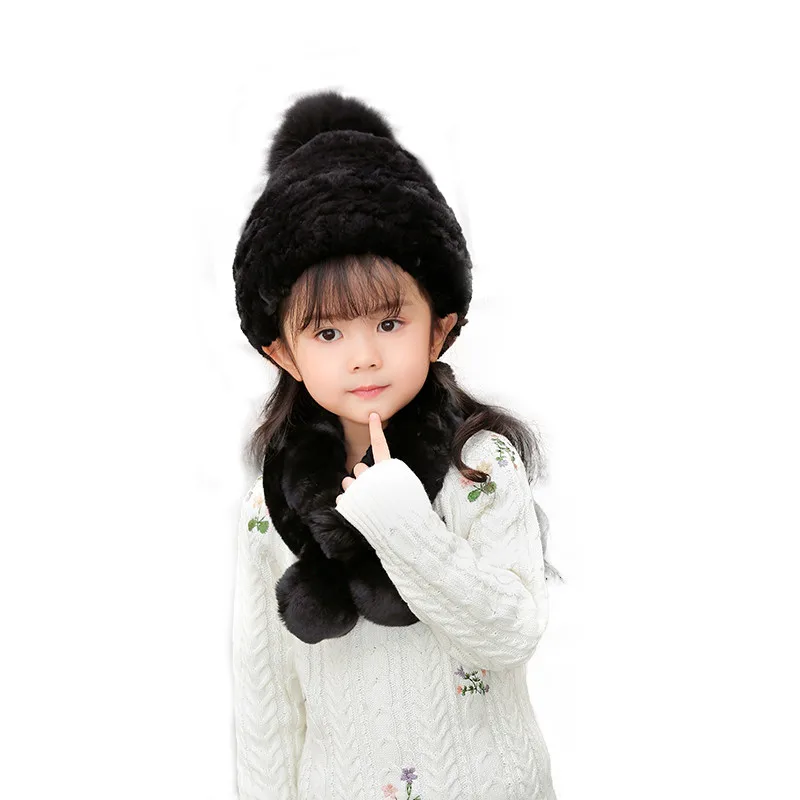 2019 детский меховой шарф шапка комплект из мягкой кроличьей кожи теплый модный