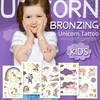 1pcs bronzing unicorn tattoo face temporary tattoos for child tattoo sticker for kids cute tattoos body fake taty glitter tattoo
