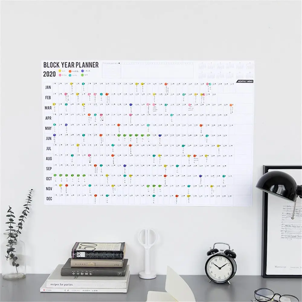 Year Annual Plan Calendar Daily Schedule with Sticker Dots Wall Planner Kawaii Stationery Study Planning Learning for Kids