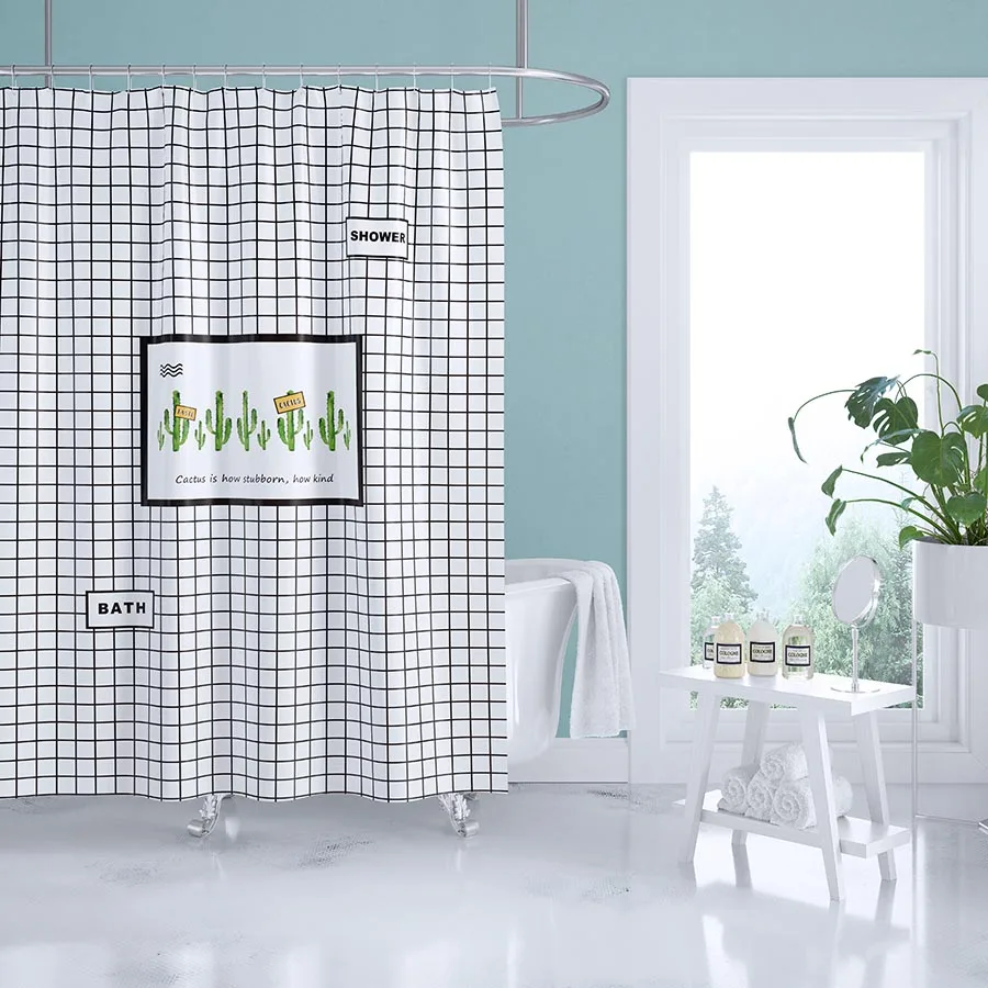 Решетка занавеска для душа ванная полиэстер ткань водонепроницаемый кактус