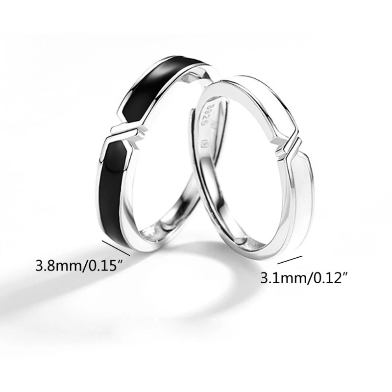 

2Pcs Black and White Lovers Knot Ring Bands Kit Couples Matching Rings Promise Wedding Bands Adjustable for Him and Her