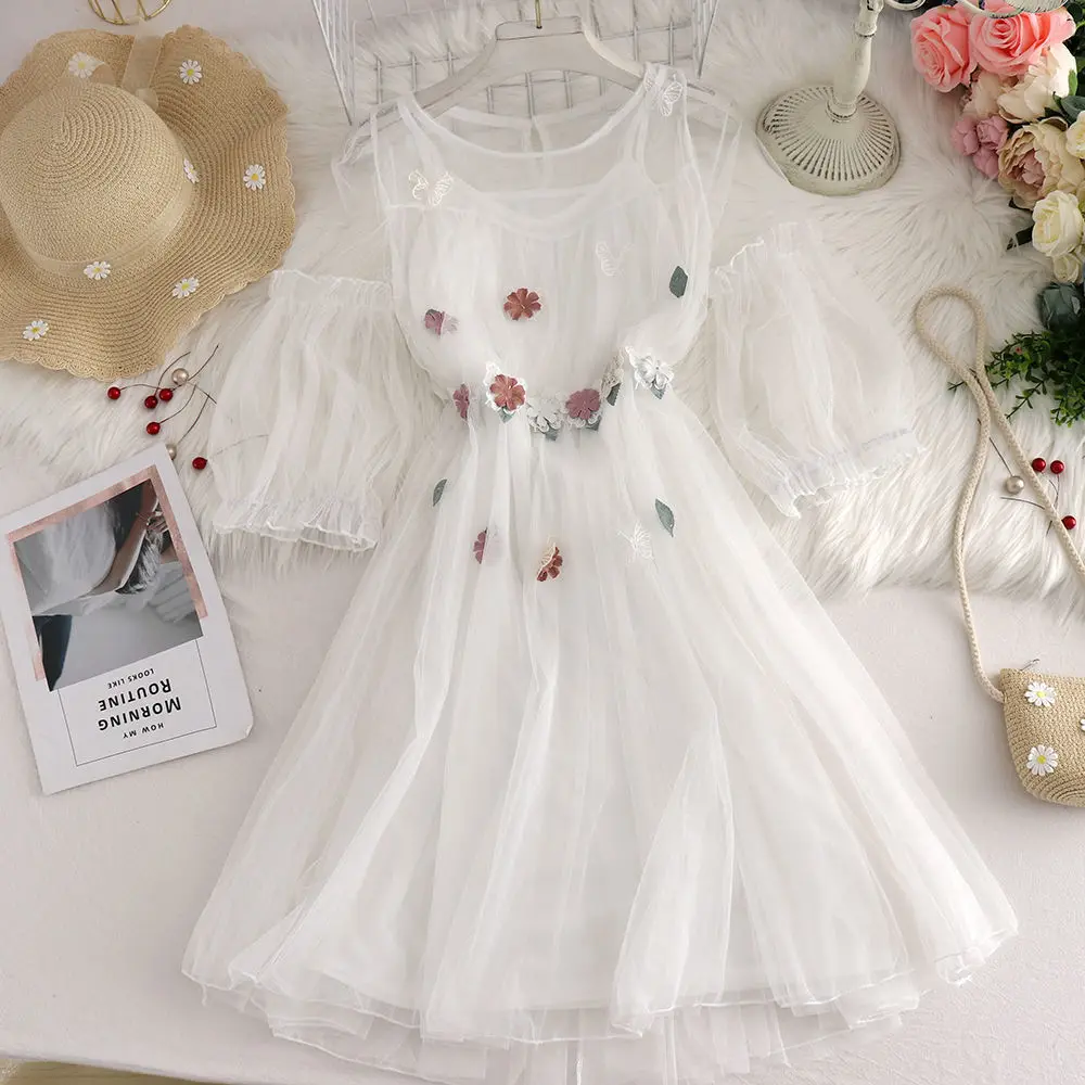 

Women dress Fashion Elegant Bow White Female Mini Dress Summer Party Birthday Festival Cute Sexy French Romantic Silk Dress