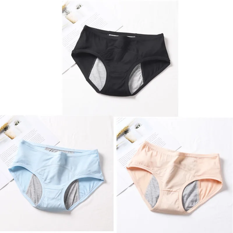 Black Green Beige 3 шт./компл. плюс размер L-XL средняя талия модал герметичные менструальные трусики период женское нижнее белье непромокаемые трусы дропшиппинг HP810 - Цвет: Black Green Beige