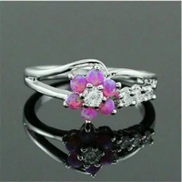 fashion new womens flower ring artificial opal jewelry ring anniversary ring size 6 10