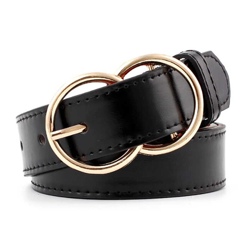 

PU Leather Belt Double Ring Buckle Belt Waist Waistband Belts 43.3inch