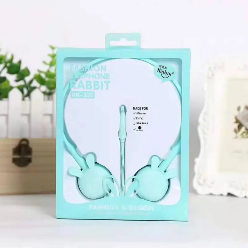 Детские наушники с милым мультяшным кроликом карамельного цвета стерео