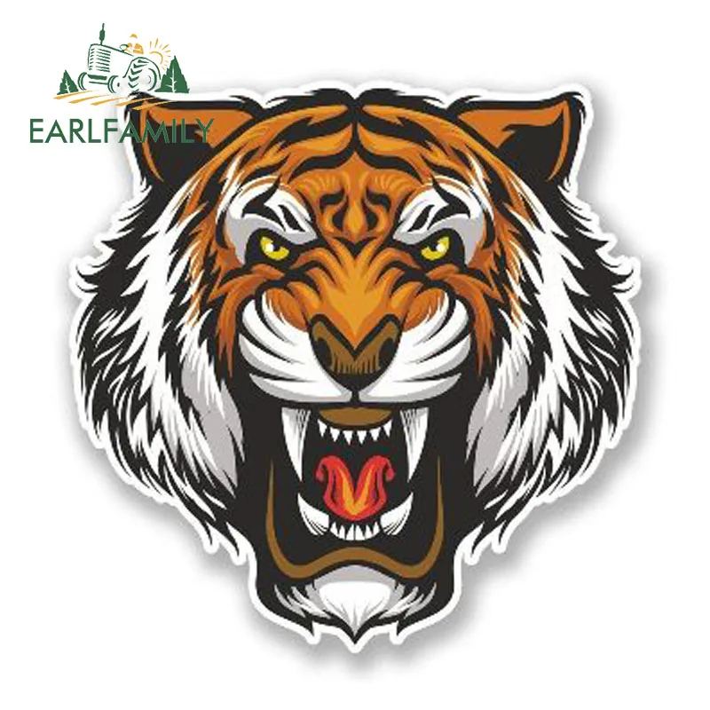 

EARLFAMILY, 13 см x 12 см, Виниловая наклейка с головой злого Тигра для ноутбука, путешествий, искусственная наклейка для стайлинга автомобиля, водо...