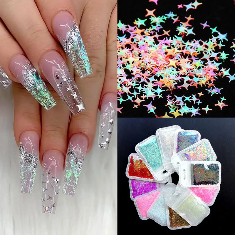 

Nail Art Decoration Symphony Laser Sequins Four-pointed Star Heterosexual Sequins Purple Bright Glitter Powder Tool Manicure