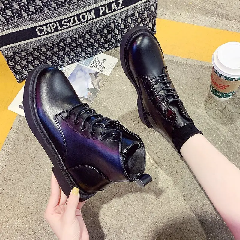 

2020 Autumn Women White Leather Boots Platform Gothic Shoes Female Punk Ankle Boots White Shoes Women Black Combat Boots