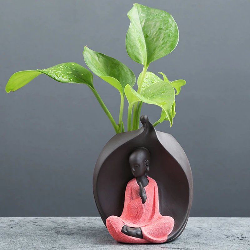 

2021 Creative Zen Character Hydroponic Flower Pot Home Decoration Tea Table Vase Ceramic Little Monk Indoor Plant Pot Container