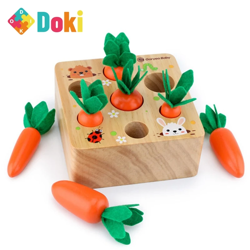 

Wooden Toys Baby Montessori Toy Set Pulling Carrot Shape Matching Size Cognition Montessori Educational Toy Wooden Toys baby