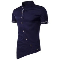 camisa de manga corta de alta calidad para hombres tops de marca 2020 camisas de vestir con botones oblicuos con personalidad