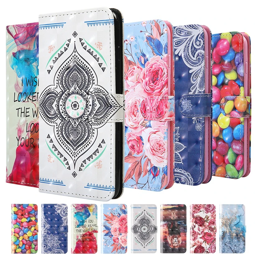Кожаный чехол-книжка с 3D рисунком для Huawei P30 P40 Lite Y5 Y6 2019 P Smart 2020 Z Y5P Y6P Y8P | Мобильные