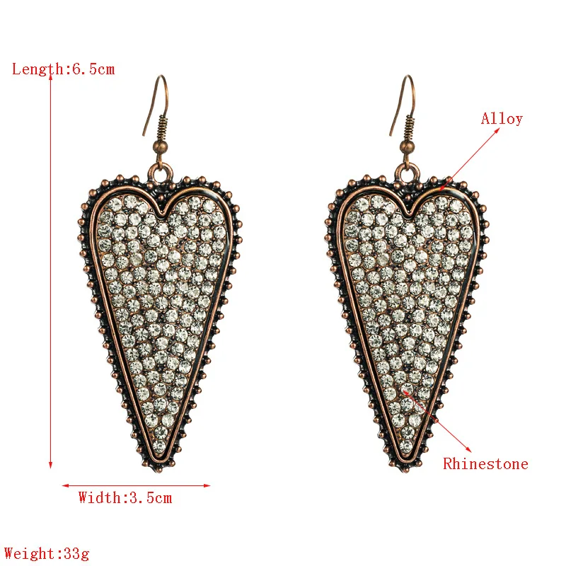 

Bohemia Antique Full Crystals Heart Shape Bridal Women Drop Earrings Jewelry for Wedding Engagement Romantic Gifts Heart Earring