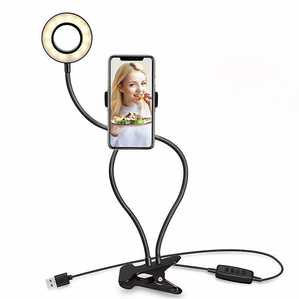 

LED Selfie ring light clip can flexibly dimming makeup lamp table lamp live studio with mobile phone holder