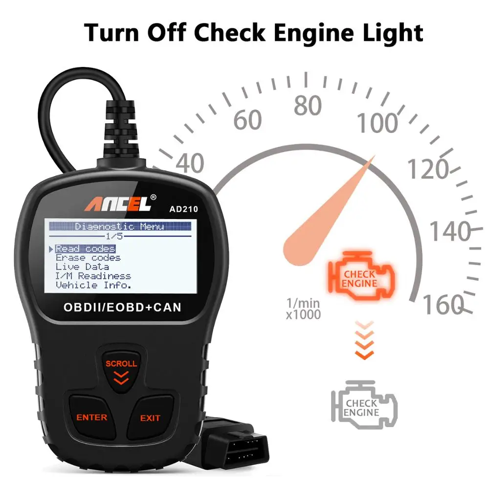 Автомобильный диагностический сканер Ancel AD210 OBD2 для диагностики двигателя в