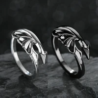 angel and devil couple rings wing feather opening rings for women men lovers party jewelry