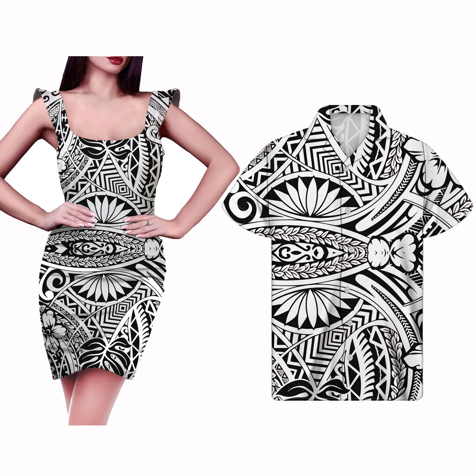 

Hycool Party Dress For Women Hawaii Flower Polynesian Tribal Pattern Casual Dresses Shirt New Matching Clothes For Couples