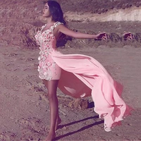 2021 pink dubai luxury flower cocktail dresses new detachable skirt formal prom dress plus size party gowns robe de soiree
