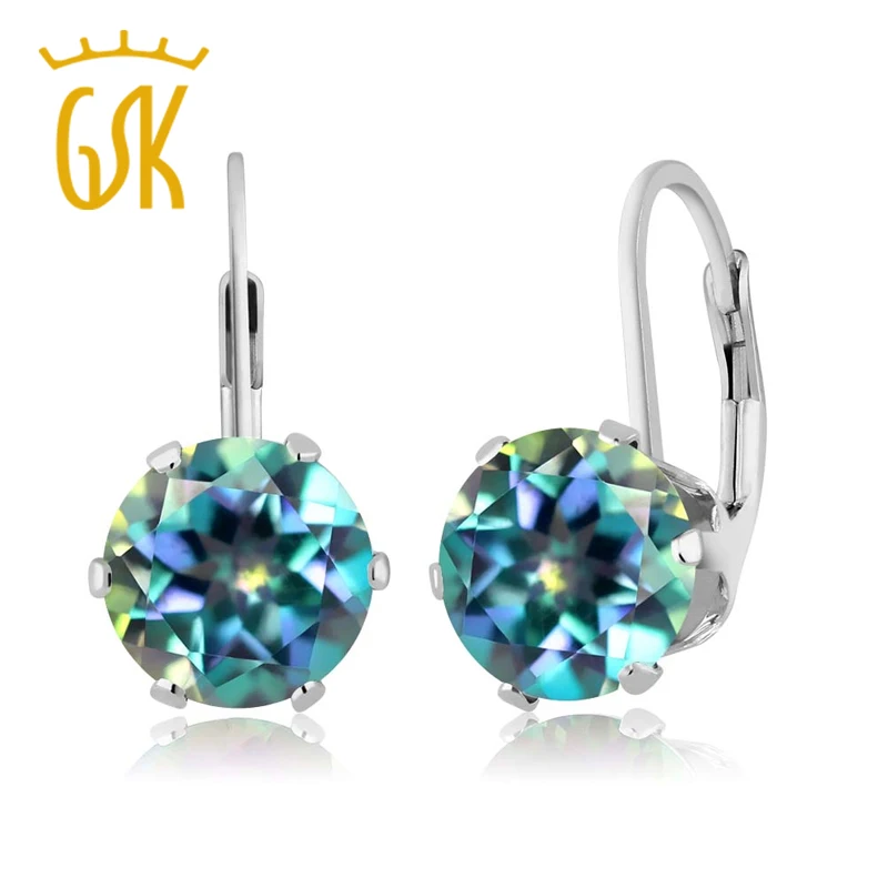 GemStoneKing 4.00Ct Round Millennium Blue Mystic Topaz Drop Earrings Solid 925 Sterling Silver Gemstone Fine Jewelry For Women | Украшения