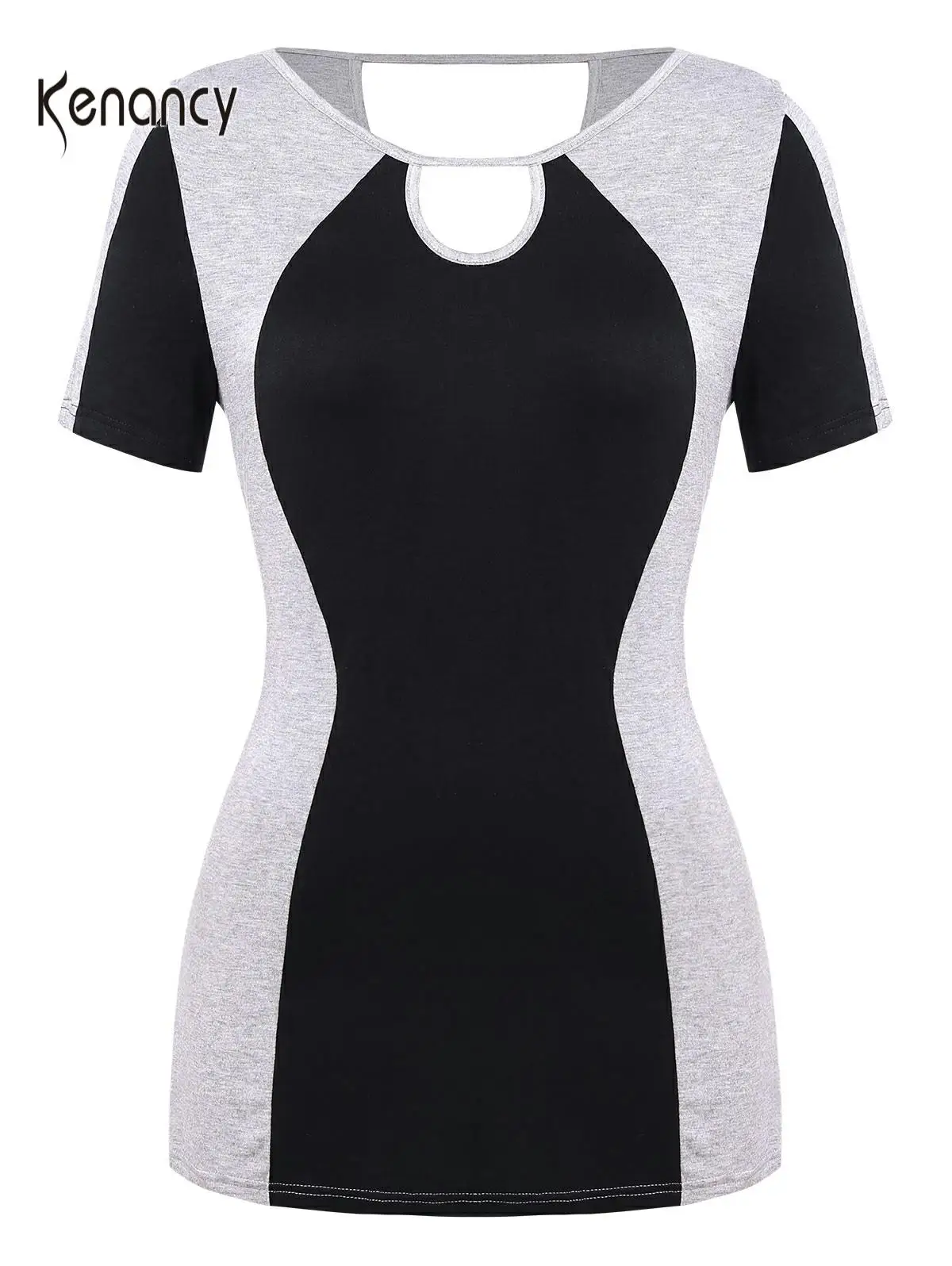 Женская футболка с вырезом Kenancy повседневная контрастная Футболка коротким