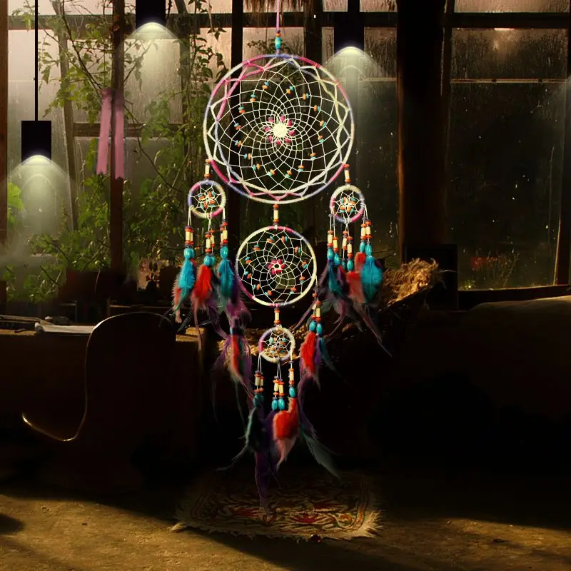 Handmade Fashion Design 4 Circle Dream Catcher with feather wall hanging Decor Room Craft ornament | Дом и сад