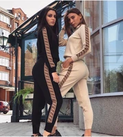 2021new pattern print off tracksuit womens set two piece sleeve colorblock top and pants suit summer long pants sets