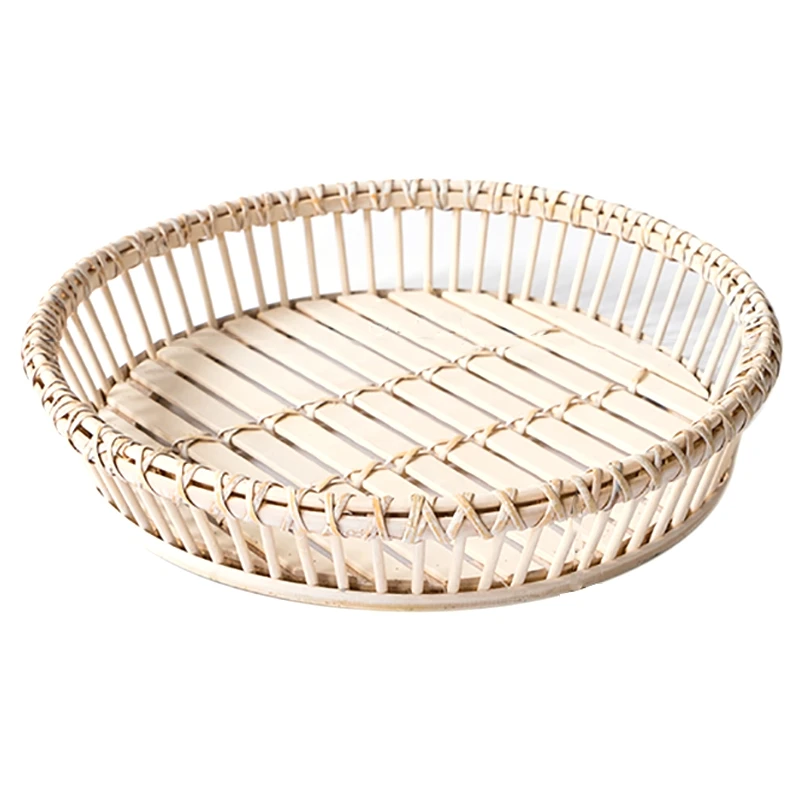 

Trays Decorative Simple Retro Handmade Rattan Household Round Storage Tray Rattan Tray Breakfast Tray