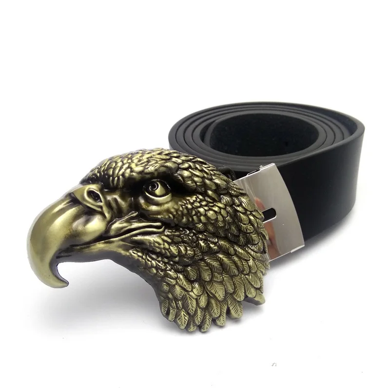 

Black PU Leather Casual Belts for Men with Big Metal Animal Buckle Golden Silver 3D Eagle Western Cowboy Accessories Cool Gifts