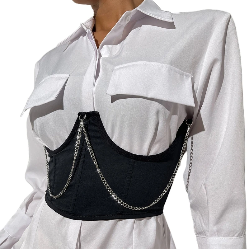 

066C Women Push Up Bustiers Corsets Strapless Sexy Boned Bustier Crop Top With Chain