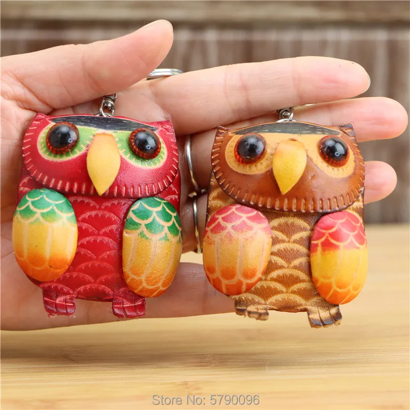 Leather handmade creative owl bag accessories keychain pendant super cute animal children's small gift | Багаж и сумки