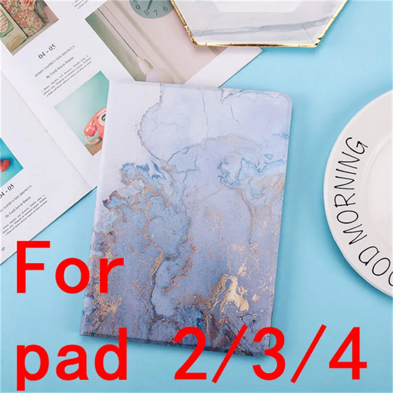 blue Для iPad 9,7 чехол A1893 планшетный чехол Мрамор из искусственной кожи смарт-чехол для iPad 2/3/4/5/6 Air 2 Mini 1 2 3 4 5 Funda - Цвет: blue