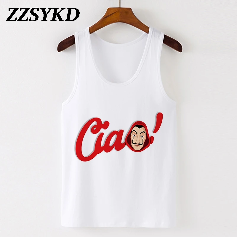 Блузка женская летняя повседневная без рукавов рубашка с надписью бумажный дом