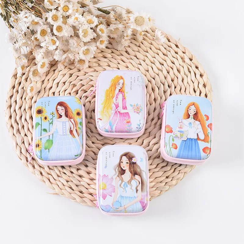 

8 Pc/Lot Cute Cartoon Girl Square Tin Iron Box / Mini Key Purse Case/Steel Coin Storage Bag/Headset Gift