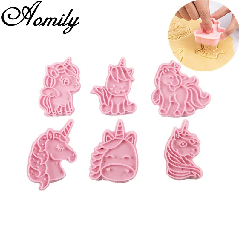 Aomily 6pcs/Set Unicorn Shape Plunger Mold Cake Decorating Tool Biscuit Cookie Cutters Cupcake Mould Fondant Pastry Bake Cutter | Дом и сад