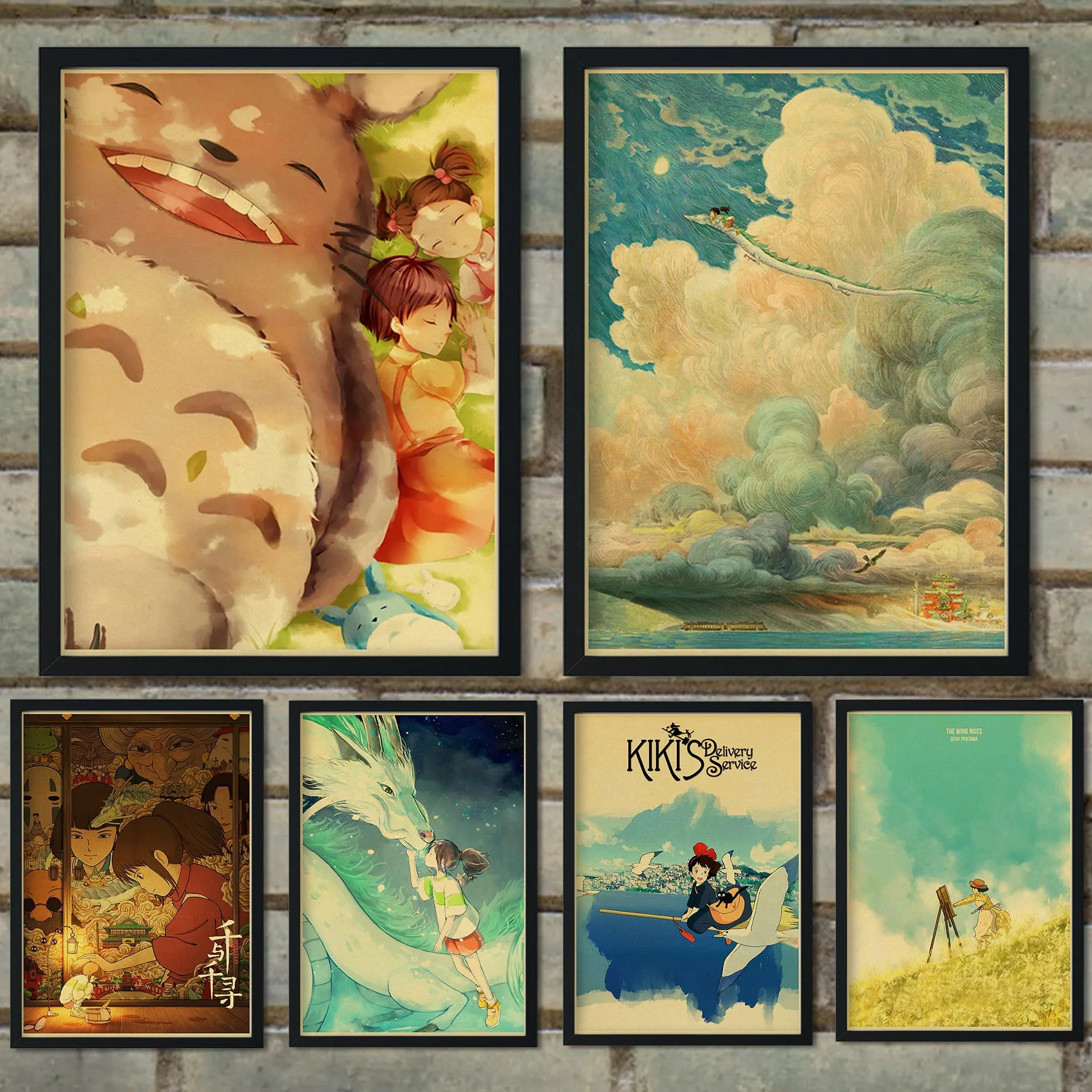 

Super popular Japanese popular anime retro kraft paper poster family wall art decoration Haibo bar children's room wall stickers