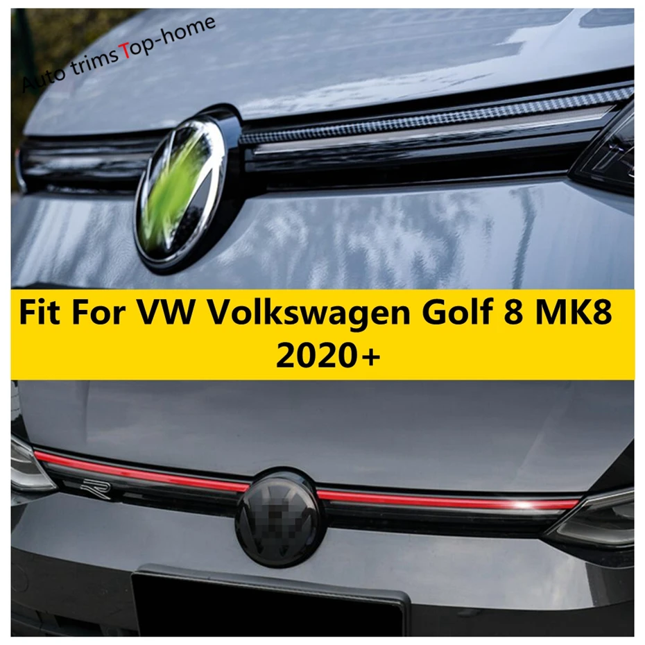 

For VW Volkswagen Golf 8 MK8 2020 - 2022 Front Hood Middle Grille Mesh Strip Cover Trim Carbon Fiber / Red Exterior Accessories