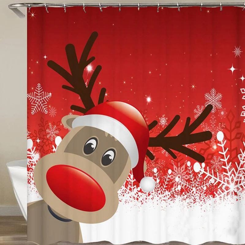 

1pc 180X180cm Christmas Bathroom Curtain & Set of 6 Christmas Tree Ornaments Cartoon Doll Snowflake Plaid Cloth Doll