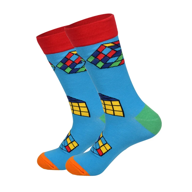 Rubiks Cube Хлопчатобумажные мужские носки в стиле хип-хоп LIONZONE забавные носки с круглым вырезом женские носки с изображением животных, кошек, еды новые подарочные носки на весну-осень-зиму - Цвет: Rubiks Cube
