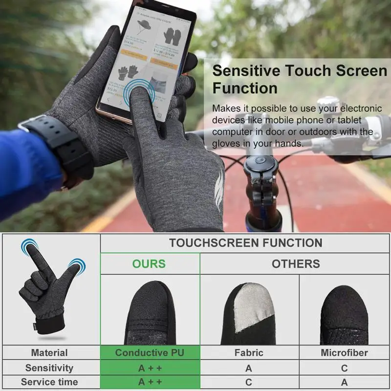 Vbiger Thickened Winter Sport Gloves Warm Touch Screen Cycling Anti-slip for Running Riding Driving | Спорт и развлечения